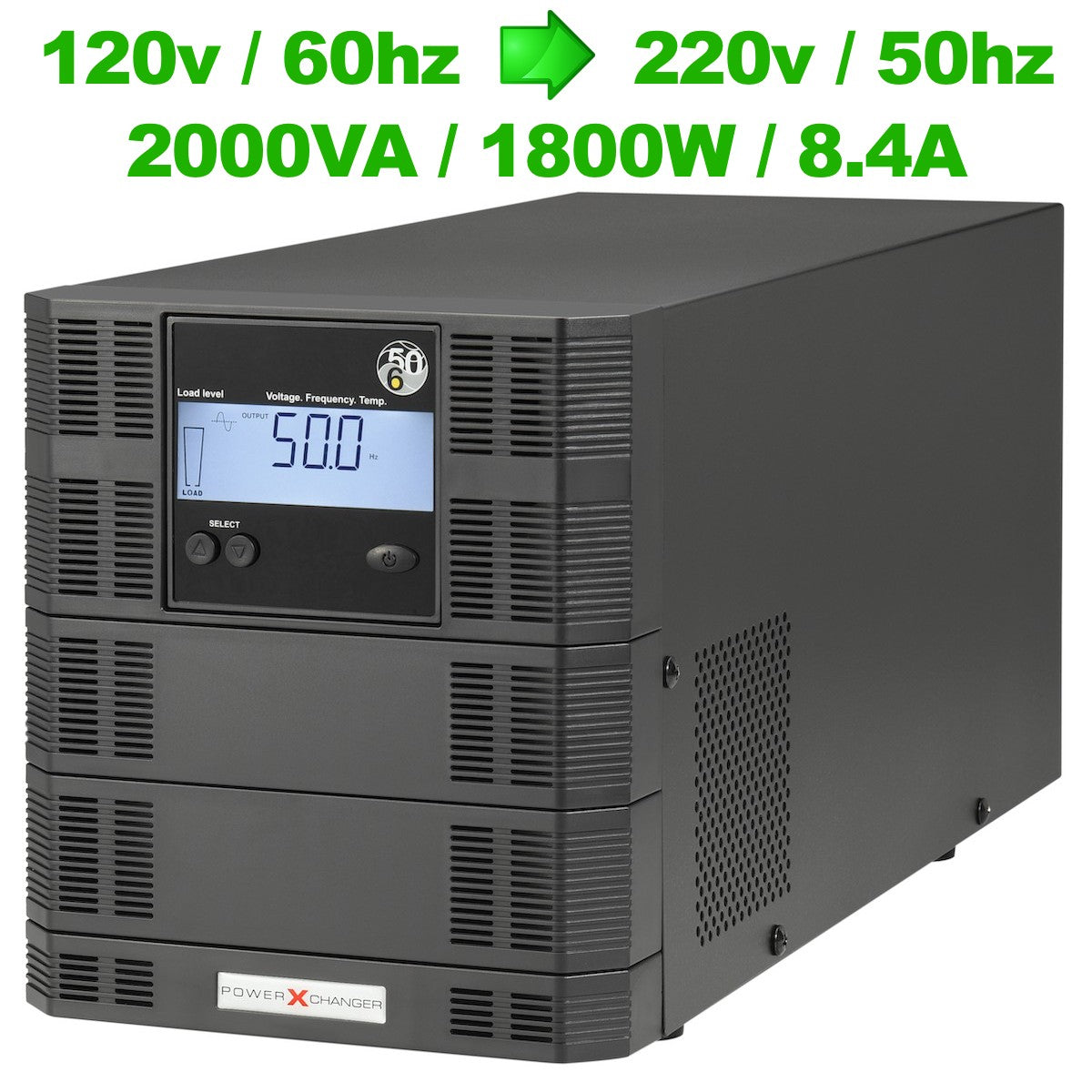 UX-2K | 1800W/8A | Step-Up Voltage & Frequency Converter – 120V/60Hz to 220V/50Hz