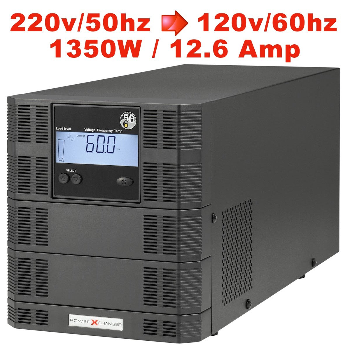 EX-12 | 1350W/12A | Step-Down Voltage & Frequency Converter – 220V/50Hz to 120V/60Hz