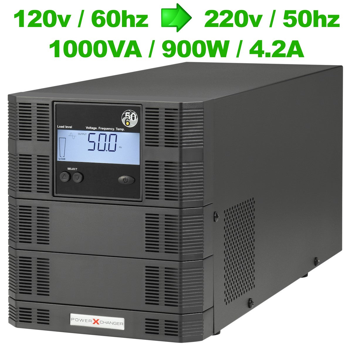UX-1K | 900W/4A | Step-Up Voltage & Frequency Converter – 120V/60Hz to 220V/50Hz
